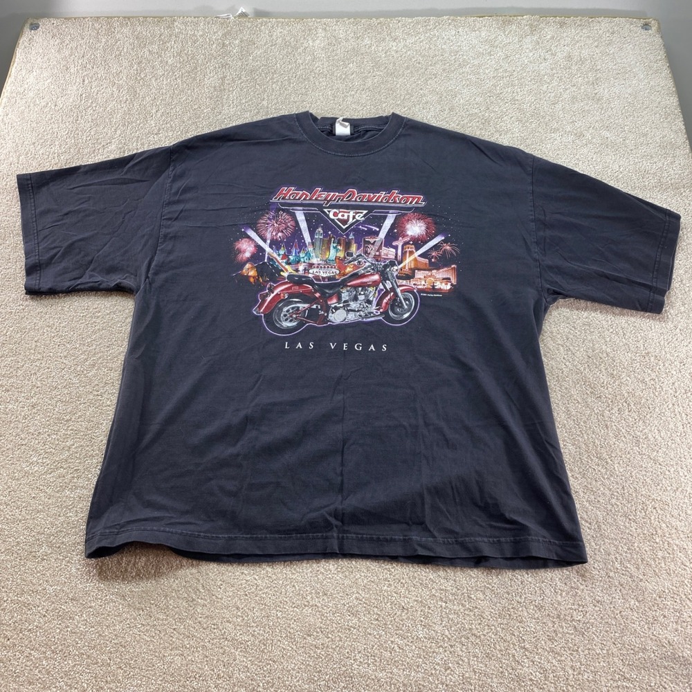 Harley Davidson Cafe Shirt Mens 3XL Black Vintage 2001 Las Vegas‎ Graphic Tee